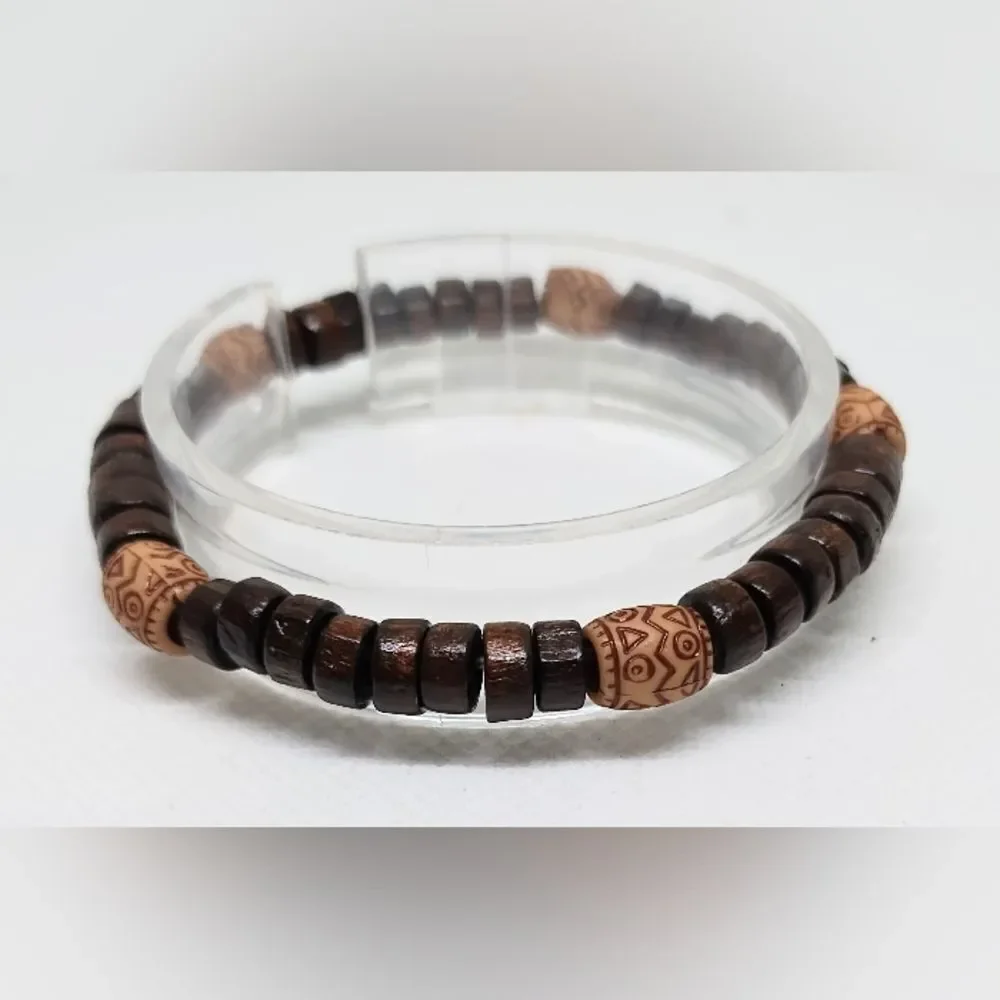 Men's bracelet‎ beaded beads brown new e71